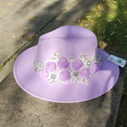 Embroidered three-dimensional flower fedora hat Women's jazz top hat Spring and autumn panama church fashion elegant wedding Hat