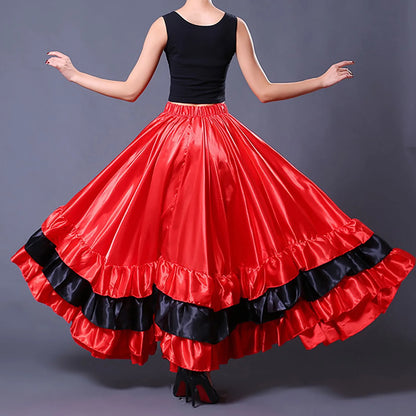 Womens Spanish Bull Dance Skirt Belly Dance Skirt Large Swing Skirt Ruffle Long Full Folkloric Mexican Skirt Flowy Dancing Dress