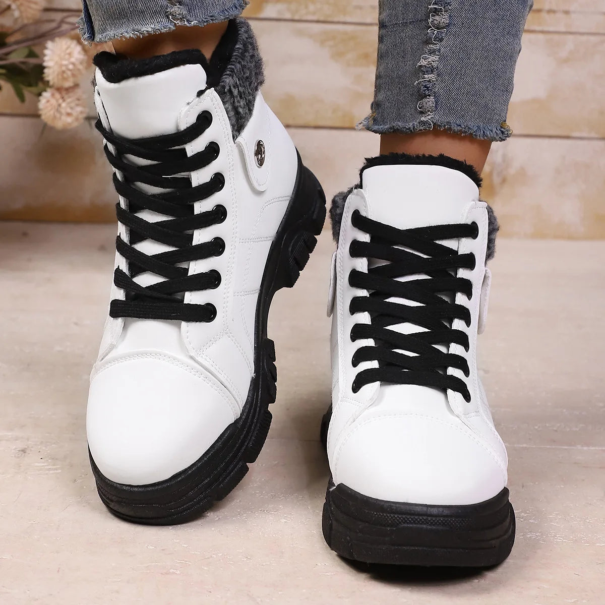 Winter Women's Boots Fashion High Top Warm Cotton Boots 2026 Winter New Women's Snow Boots Leather Casual Ankle Boot Botas Mujer