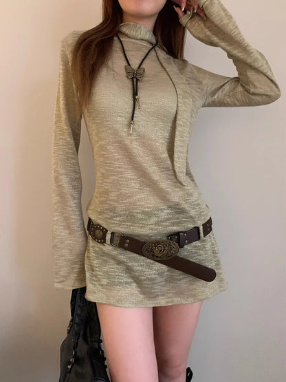 N Retro Ethnic Belt Y2K Bohemian Dress With a Wide Brown Belt