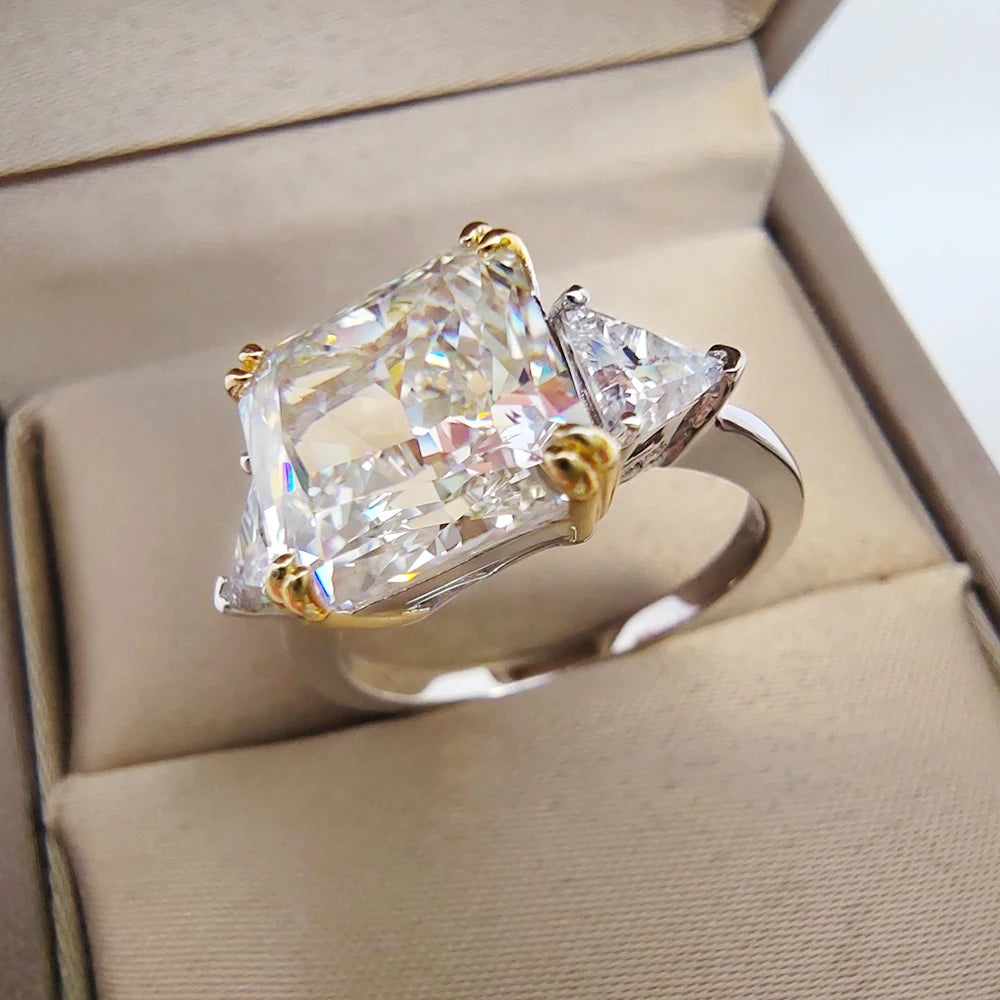 Luomansi 10*10MM Crushed Ice High Carbon Diamond Ring 100%-S925 Silver Ladies Jewelry Wedding Party Crystal Gift