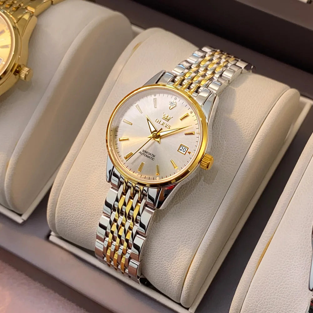 OLEVS 6635 Elegant Women's Watches Simple Fashion Automatic Mechanical Wristwatch for Lady Waterproof Luminous Date Gift Box