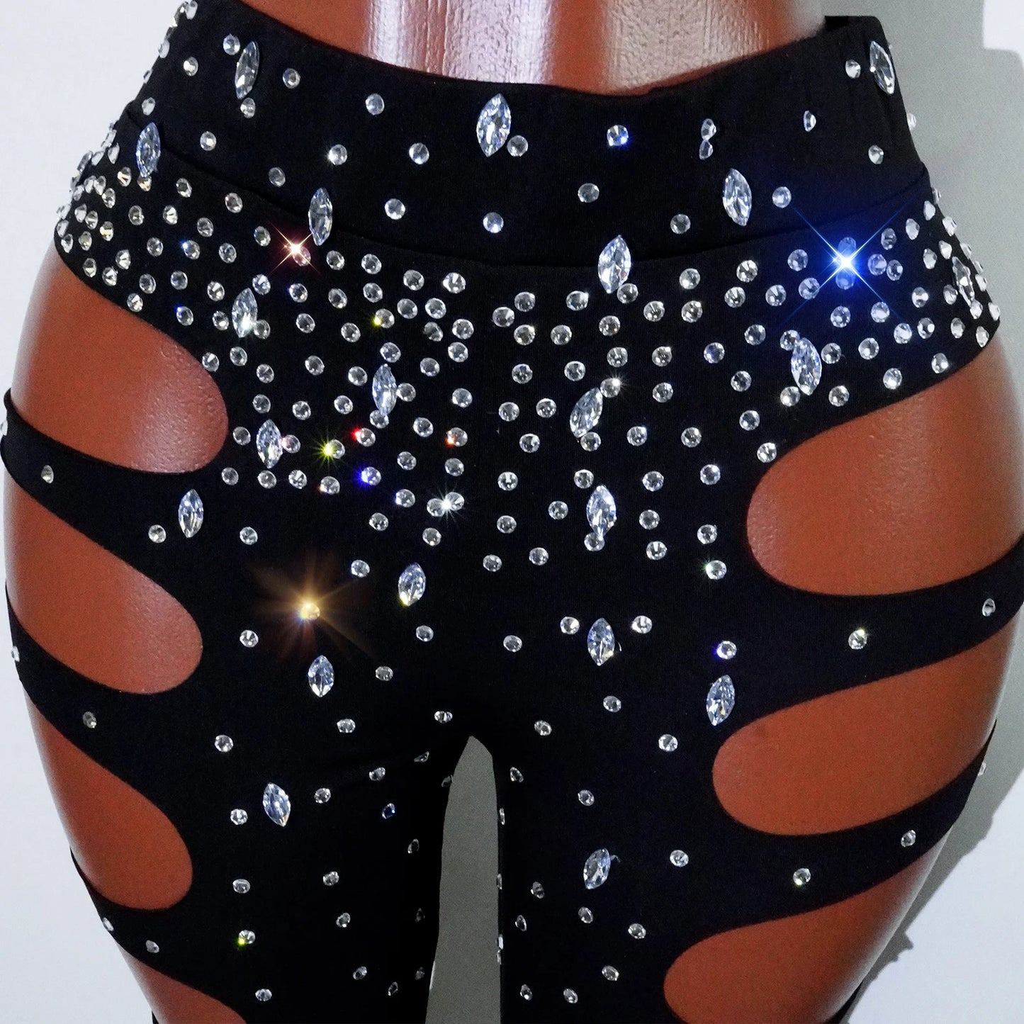 rhinestHollow Out Sexy Black Women Bodysuit pants Sets Long Sleeve Turtleneck Bodysuits Clubwear Costumes Stars Hot Singer Stage