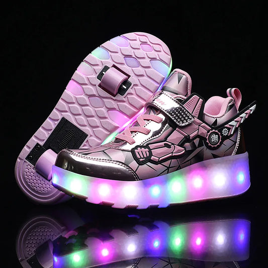 Two wheel skateboarding shoes casual shoes mob shoes Children's luminous roller skates skating charging with lights wheel shoes