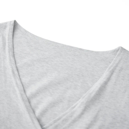 Women Fashion Lounge Set Vintage 2 Piece Outfit V Neck Waist Tie T-shirt + Elastic Waist Pants Autumn Long Sleeve Crop Tops