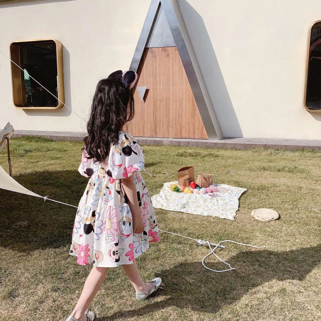Fashion Girls Mickey Minnie Mouse Dresses Kids Cute Daisy Cartoon Backless Princess Dresses for 1-7 Years Girls Birthday Clothes