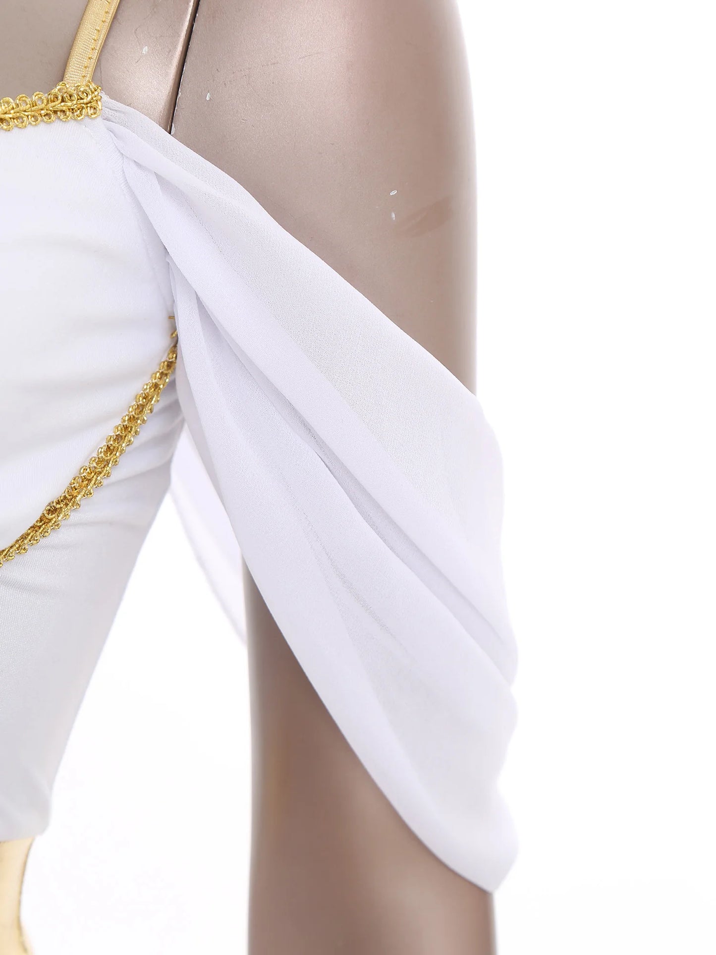 Womens Ancient Greek Costume Halloween Roman Queen Cosplay Dress Metallic Shiny Off Shoulder Sling Carnival Roleplay Dress Up
