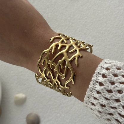 Exaggerated Metal Shell Starfish Flower Bangles Bracelets For Women Men Stainless Steel Fish Bow Heart Open Cuff Bangle Jewelry