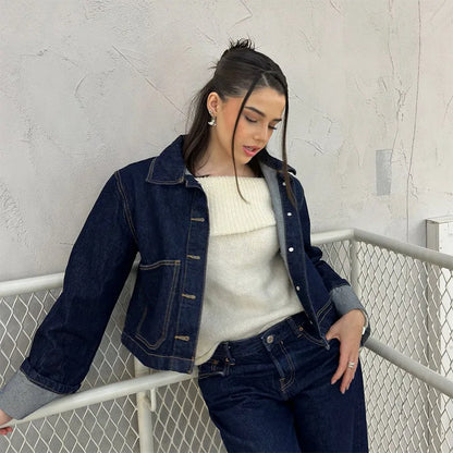 Denim Skirt Women Set Casual Long Sleeve Lapel Pocket Button Jacket Pleated Min Skirts 2025 Spring Summer Lady Suit