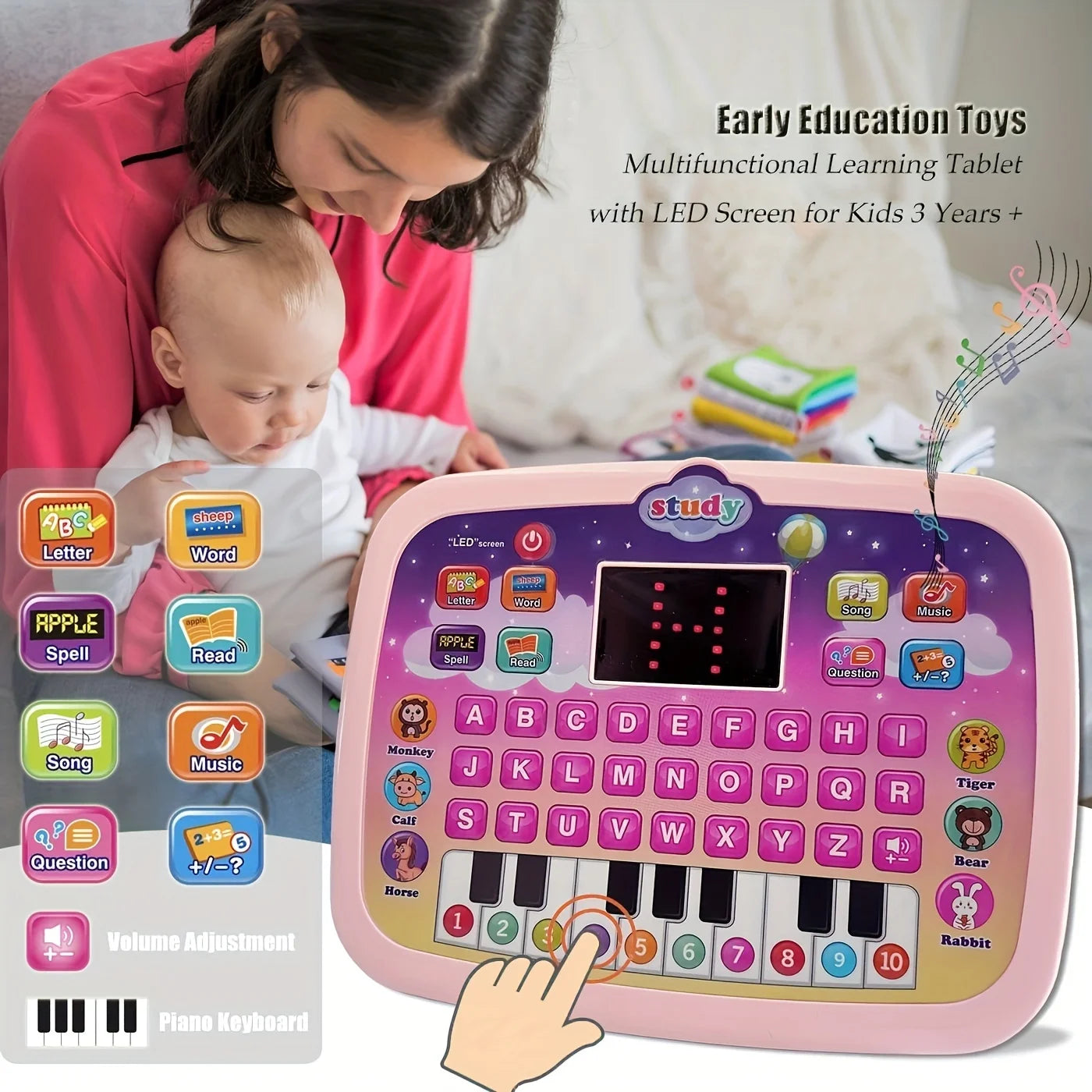Kids Tablet Toddler Learning Mat With Led Screen Teaches Music And Math For Early Childhood Educational Electronic Toys