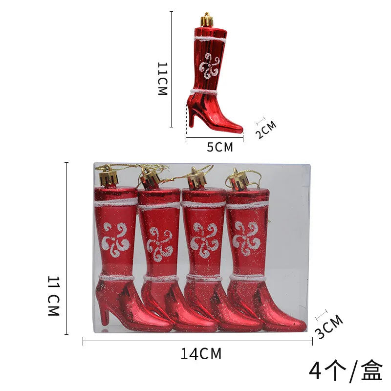 New Christmas Decorations Plastic Painted Boots Clothes Hats Small Ornaments Pendants Christmas Tree Decorations Fabric Hangings