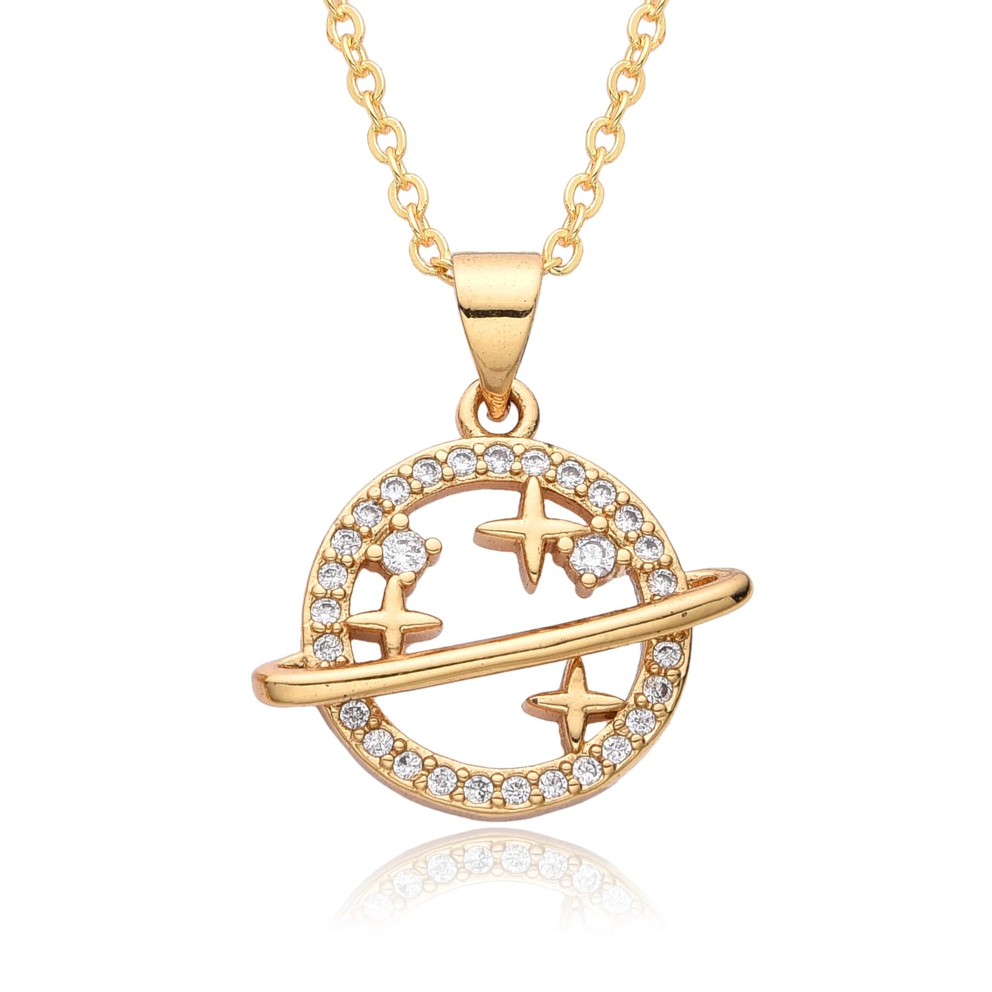 Y2K Gold Color Saturn Charms Micro-inlaid CZ Necklace for Women Planet Choker Chain Pendant DIY Jewelry Christmas Gift Wholesale
