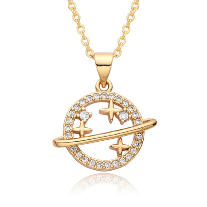 Y2K Gold Color Saturn Charms Micro-inlaid CZ Necklace for Women Planet Choker Chain Pendant DIY Jewelry Christmas Gift Wholesale