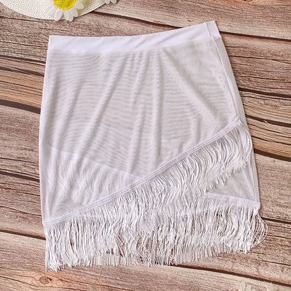 Plus Size 5XL Women Beach Bikini Cover Up Mesh Wrap Skirt Tassel Sarong Scarf Beachwear Bathing Suit Beachwear Swimsuits