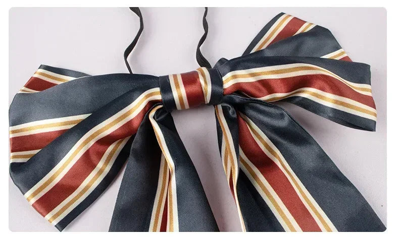 Large striped bow in navy blue and burgundy for M3GAN cosplay costume for kids