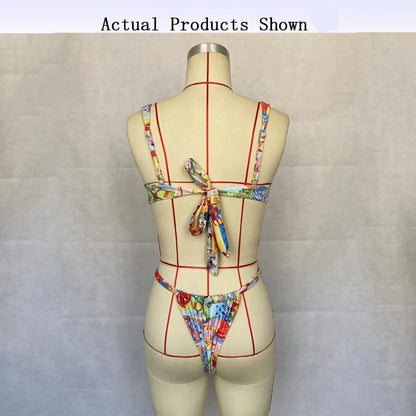 BEACHCICI Women's Bikini Set Sexy Summer New Ladies Printed Camisole Tie up High Waist Vacation Two Piece Beach Swimsuitr