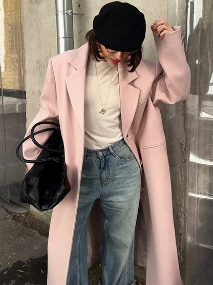 Single Breasted Women 's Winter Jacket Elegant Laple Pockets Thicken Full Sleeve Coats Female 2025 Autumn Winter Woman clothes