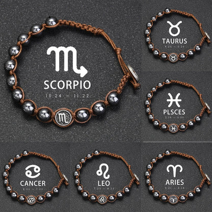 12 Constellation Bracelet Stainless Steel Accessories Handmade Bracelet 8mm Hematite Beads Men's and Women's Bracelet Jewelry