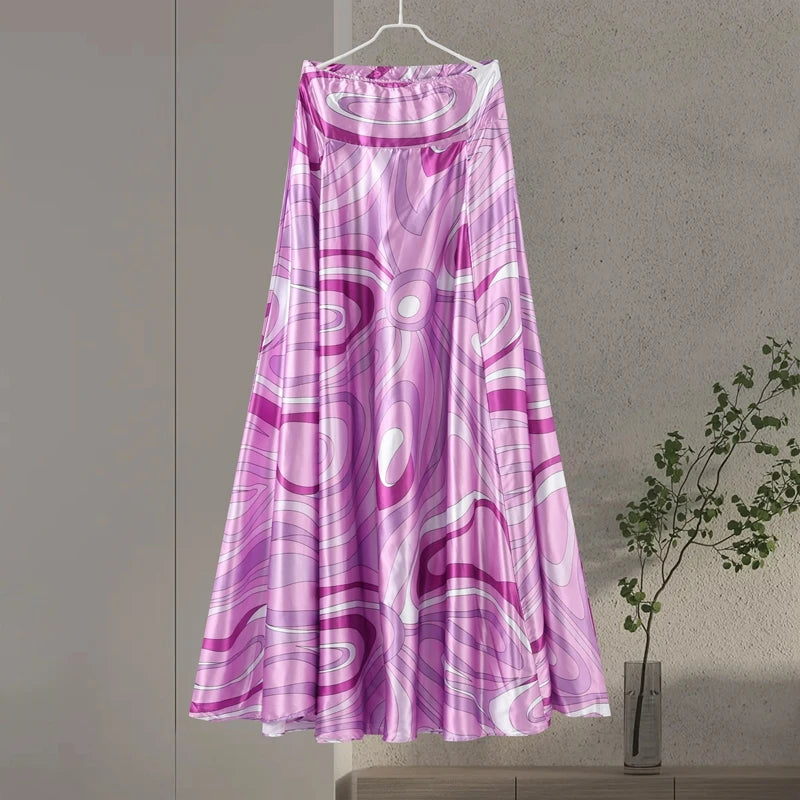 Geometric Print Cape Women's Set Loose Batwing Sleeve Top Flowy Maxi Skirt 2025 Summer Elegant Suit Holiday Fashion Lady Sets