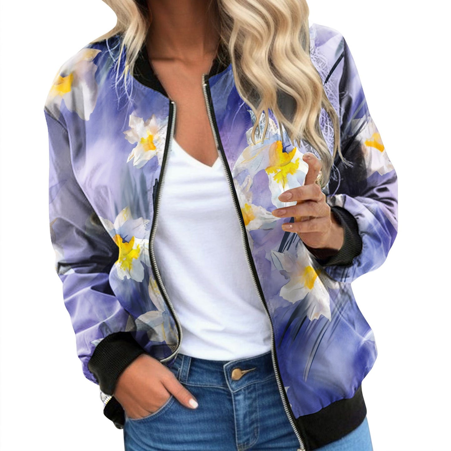 Vintage Floral Printed Jackets for Women Elegant Zipper Bomber Jacket Spring Autumn Office Wear Slim Jackets Coat Retro Outwear