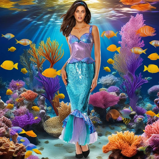 The Mermaid Cosplay Costume for Women Halloween Sea-maid Tail Dress Adult Blue Sequins Skirts Pool Party Ocean Princess Outfit