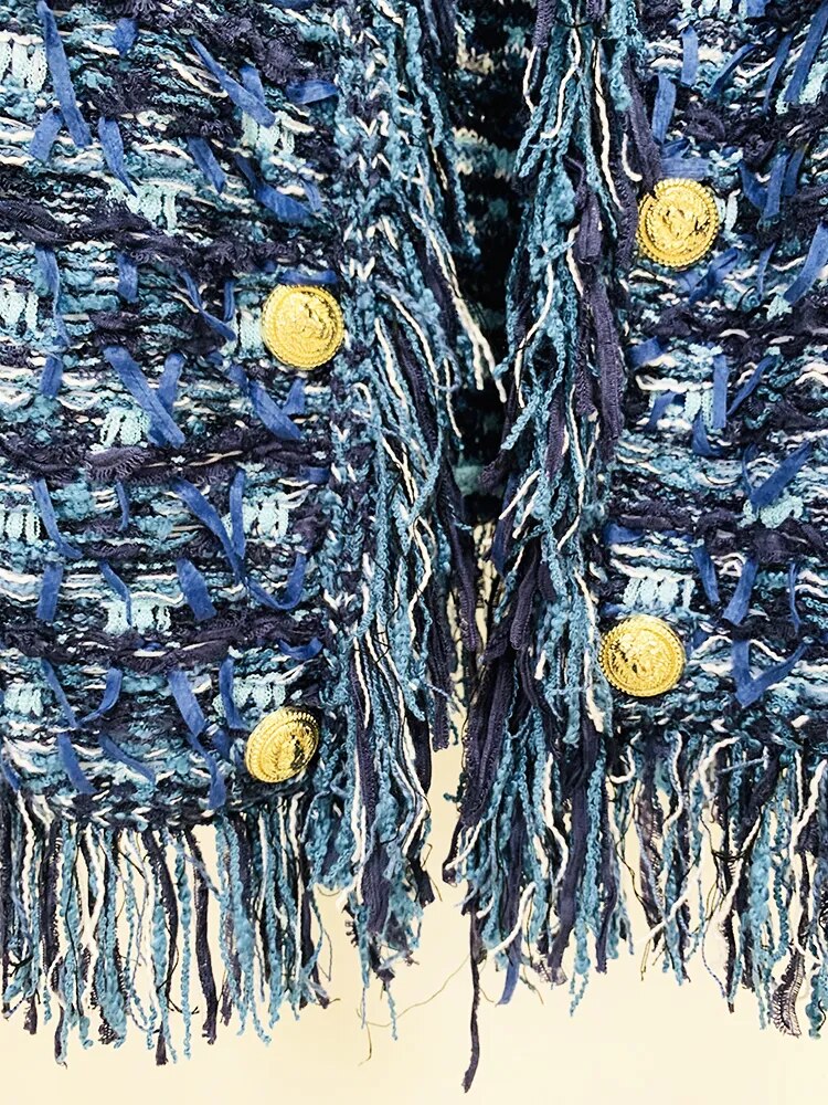 HIGH STREET Newest 2023 Fall Winter Fashion Designer Jacket Women Lion Buttons Embellished Tassel Knit Cardigan