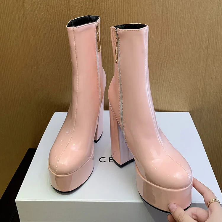 Autumn Winter 2025 New Super High Heels Zipper White Ankle Boots for Women Round Head Casual Party Versatile Platform Shoes 43