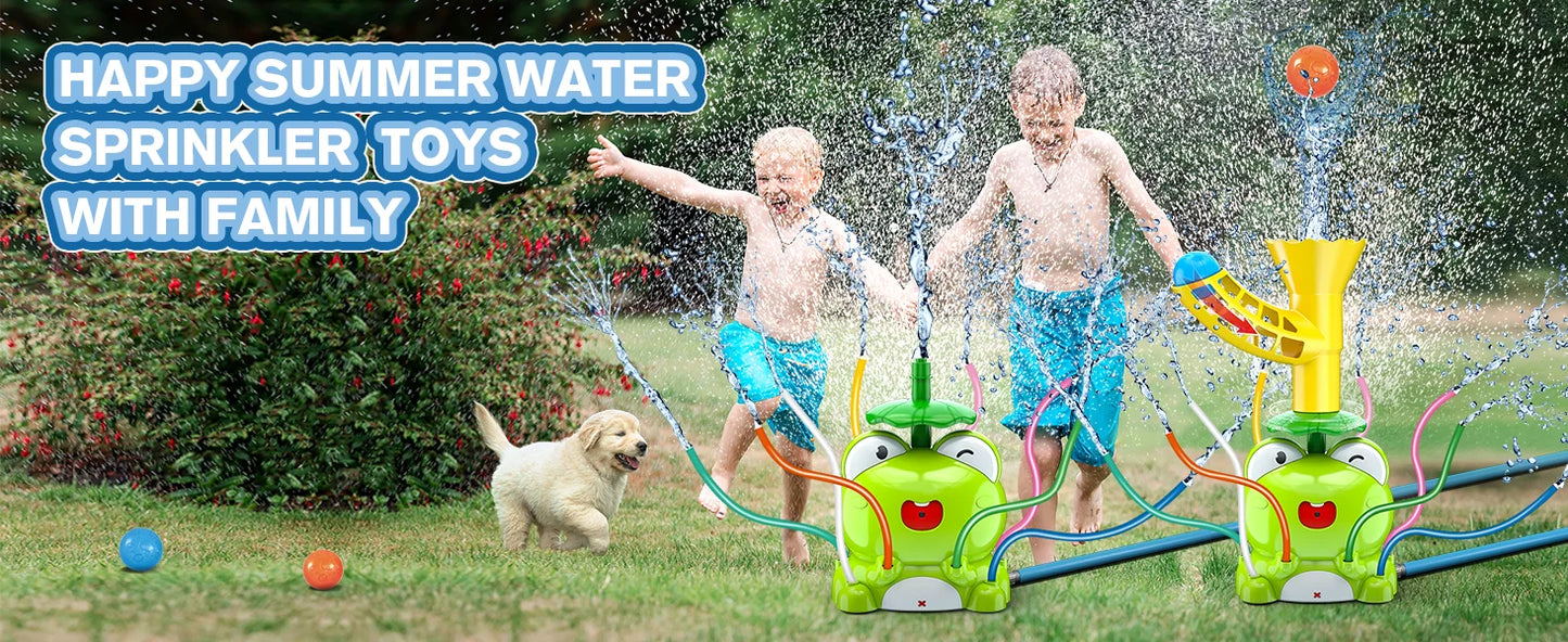 VATOS Kids Outdoor Water Play Sprinklers-2 in 1 Frog Sprinkler Spinning  Catch Ball Game Summer Water Play Set Toys for kids