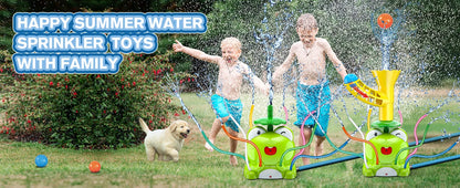VATOS Kids Outdoor Water Play Sprinklers-2 in 1 Frog Sprinkler Spinning  Catch Ball Game Summer Water Play Set Toys for kids