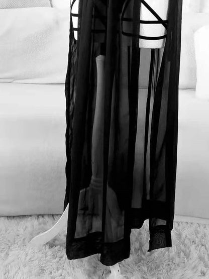 2024 Gothic Club Corsets Sexy Skirt Set See Through Mesh Backless Women Sleeveless Dark Crop Tops Bandage Underpants Skirt 3 pcs