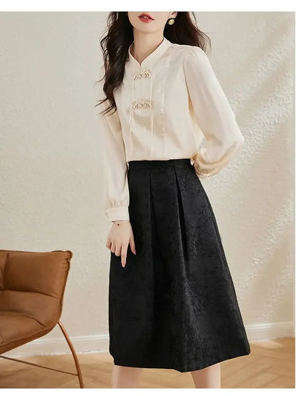 Early Spring Tops for Women Shirts for Spring Wear 2025 New French Temperament New Chinese Puff Sleeve Cardigan