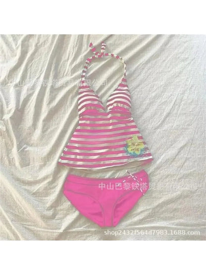 2026 new summer Y2K sexy hanging neck, backless slim fit striped set, beach vacation party, spicy girl, fashion trend suit