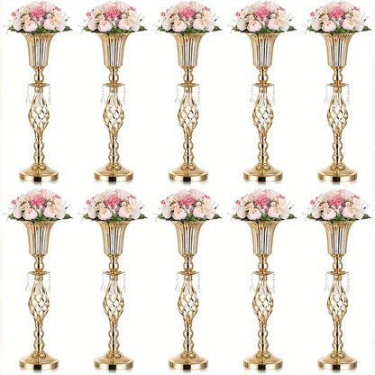 Gold Vase with Chandelier Crystal, 23.2 Inch Tall Vase Table Decorations, Wedding, Birthday Party, Halloween, Christmas Decora