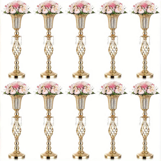 Gold Vase with Chandelier Crystal, 23.2 Inch Tall Vase Table Decorations, Wedding, Birthday Party, Halloween, Christmas Decora