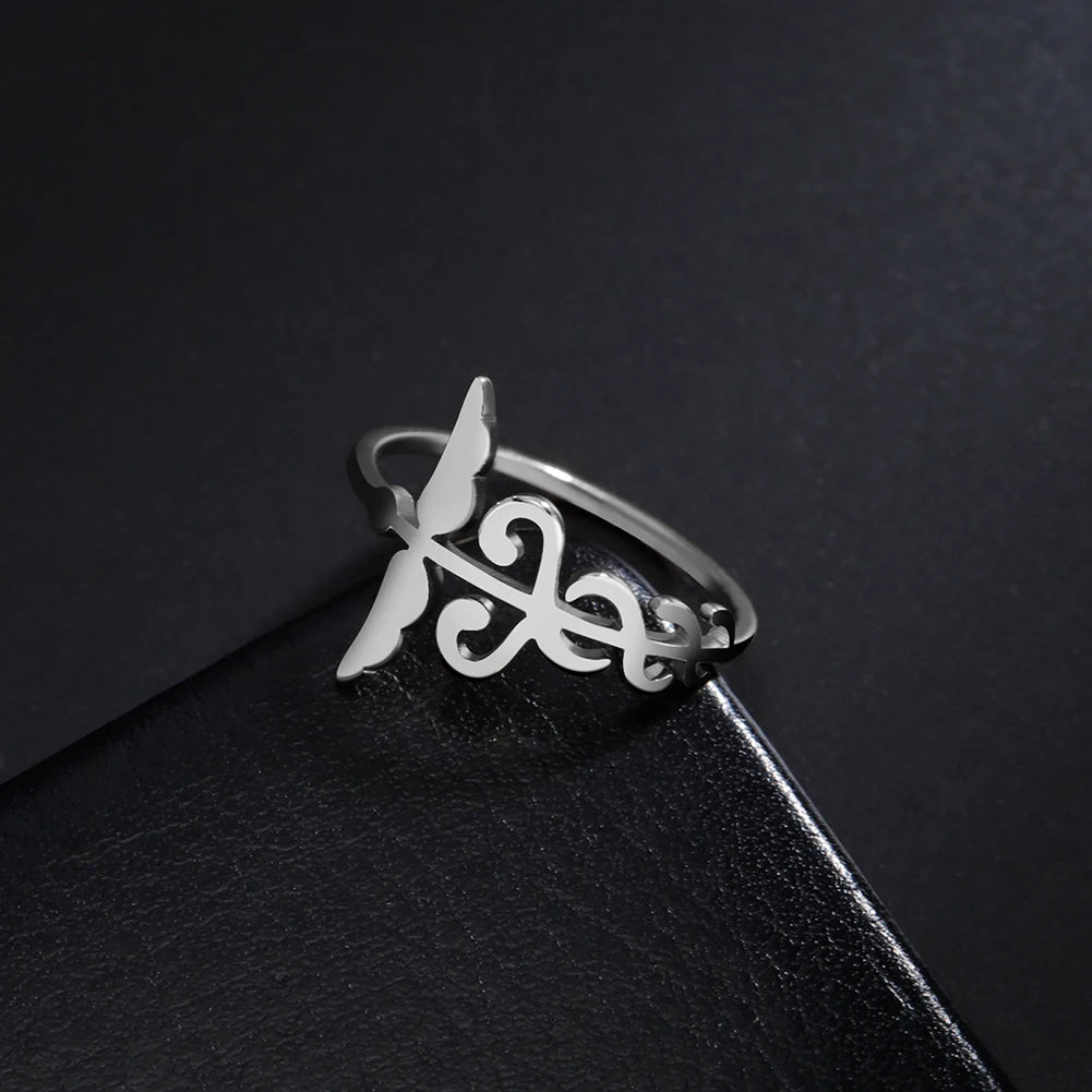 Lucktune Caduceus Medical Symbol Rings Women Stainless Steel Snake Bind Wing Finger Ring Vintage Jewelry Gift for Doctor Nurse