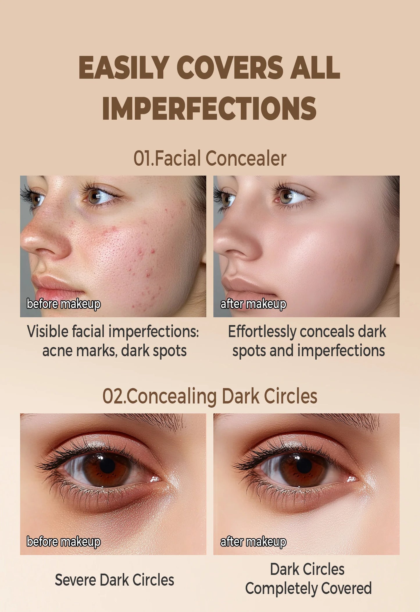 Waterproof Full Coverage Concealer for Tattoos, Scars - Natural Finish Foundation for All Skin Tones & Types