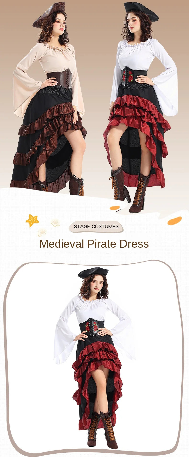 Halloween Womens'S Medieval Pirate Costume Captain Huntress Clubwear Corset Dress Lace Up Play Suit Cosplay Fancy Party Dress