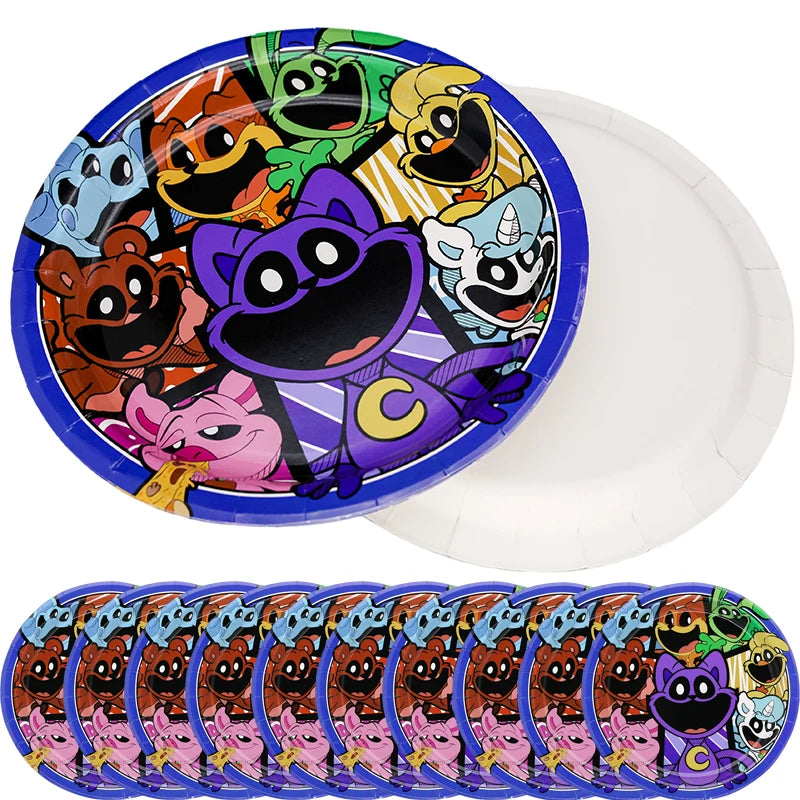 Smiling Critters Birthday Decorations Gamer Party Balloon Stickers Disposable Tableware Cup Plate For Kids Gifts Party Supplies