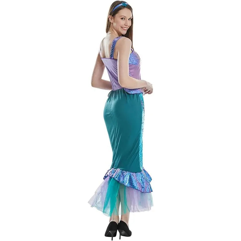 The Mermaid Cosplay Costume for Women Halloween Sea-maid Tail Dress Adult Blue Sequins Skirts Pool Party Ocean Princess Outfit
