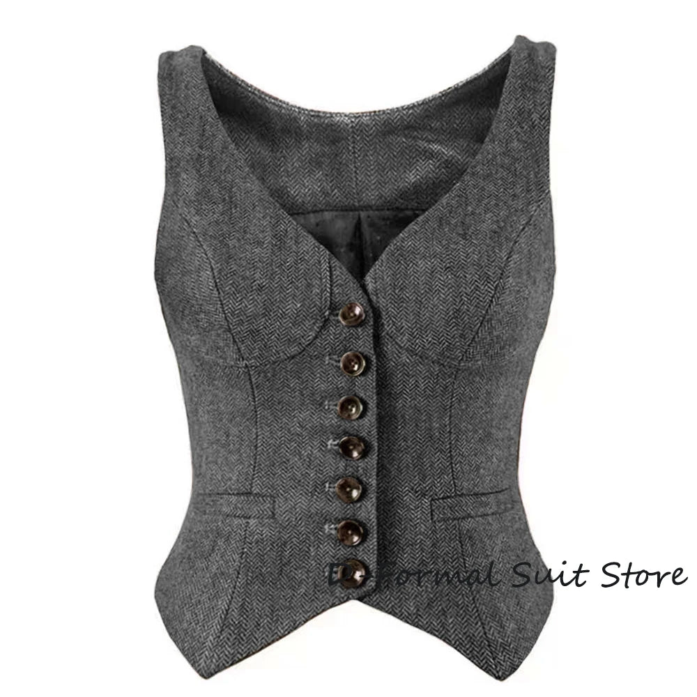 Herringbone Women Sleeveless V-Neck Slim Fit Vintage Wool Jacket Casual Summer Knit Vest By Women's Sports Suit New Outerwear