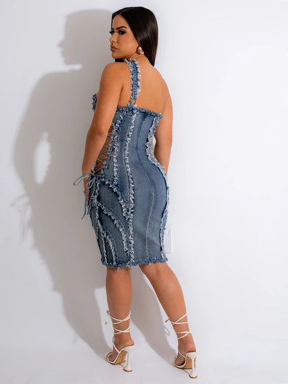 Denim Dresses for Women 2023 Summer Chic and Elegant Woman Dress Sleevess Sexy Short Daring Dresses Wholesale Dropshipping