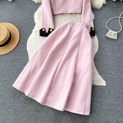 Women Two-Piece Sets Sexy Long Sleeve Single Breasted Top and High Waist Slim Skirt Korean Fashion Casual Autumn Winter Clothing