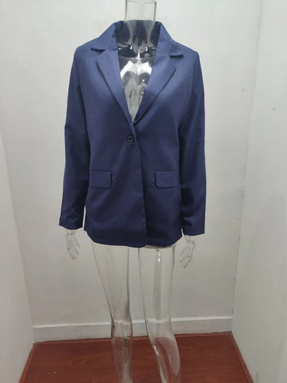 Autumn New Temperament Coat Women's Long Sleeve Solid Color Suit Collar Single Breasted Suit