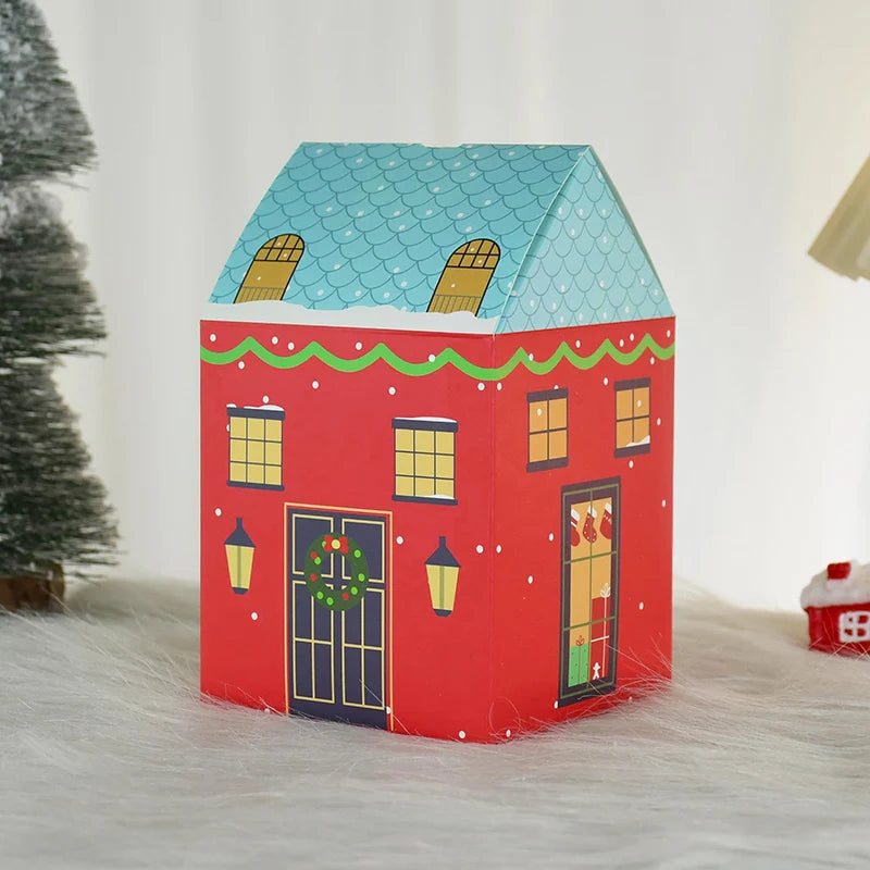 4pcs Christmas House Shape Candy Box Cartoon Merry Christmas Gift Packaging Chocolate Box Navidad 2025 New Year Party Kids Gifts