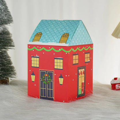 4pcs Christmas House Shape Candy Box Cartoon Merry Christmas Gift Packaging Chocolate Box Navidad 2025 New Year Party Kids Gifts