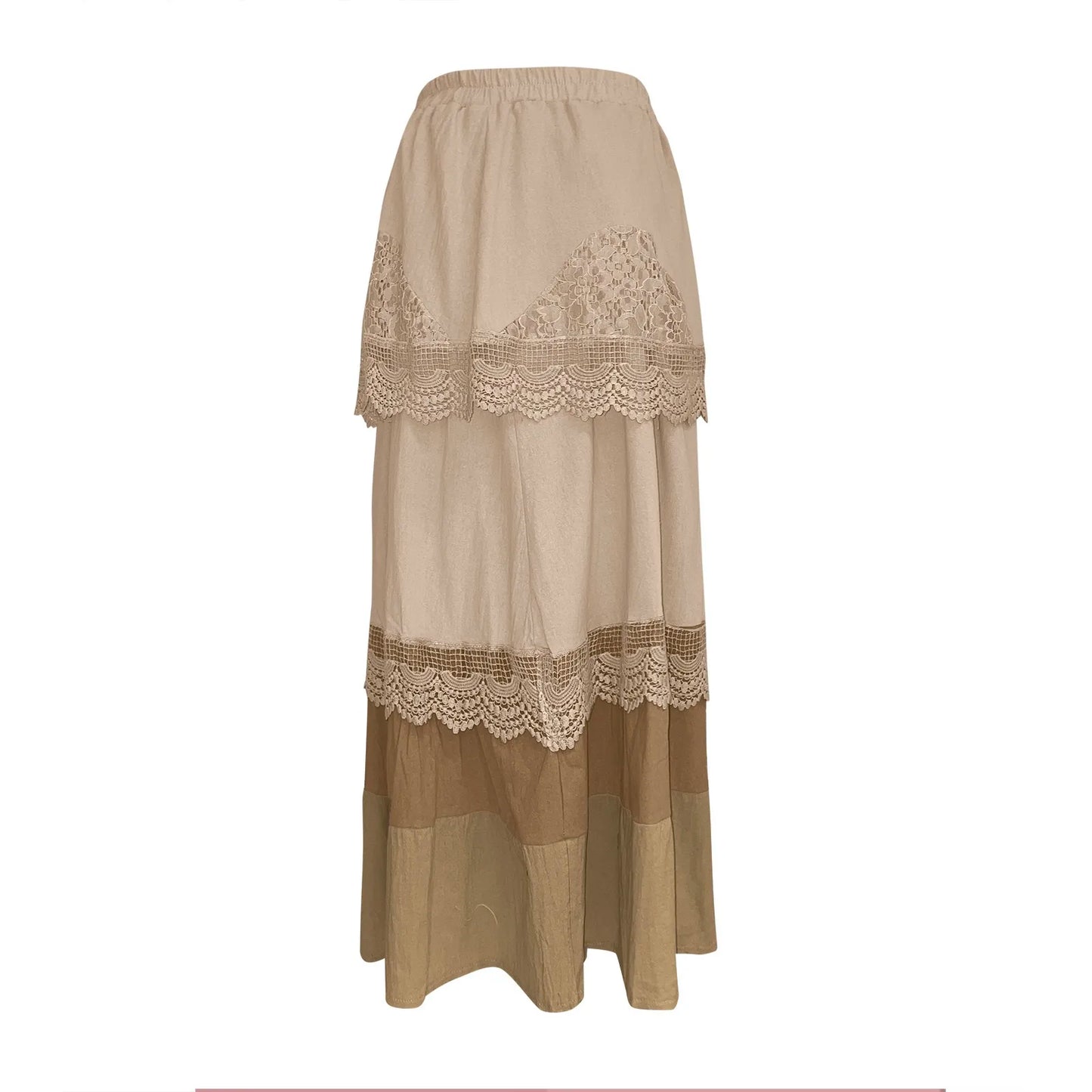 2025 Summer Long Skirt Ladies Boho Tiered Lace Maxi Skirts For Women Vintage A-Line Large Hem Skirts Faldas Para Mujeres