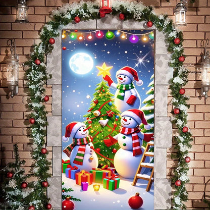 Christmas door casing, snowman decorated Christmas tree, washable to add joy, perfect holiday, entrance and outdoor party