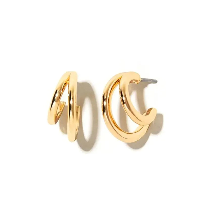 925 Sterling Silver Ear Needle Vintage C Shape Earrings For Women Triple Open Circle Piercing Stud Earrings Fashion Jewelry