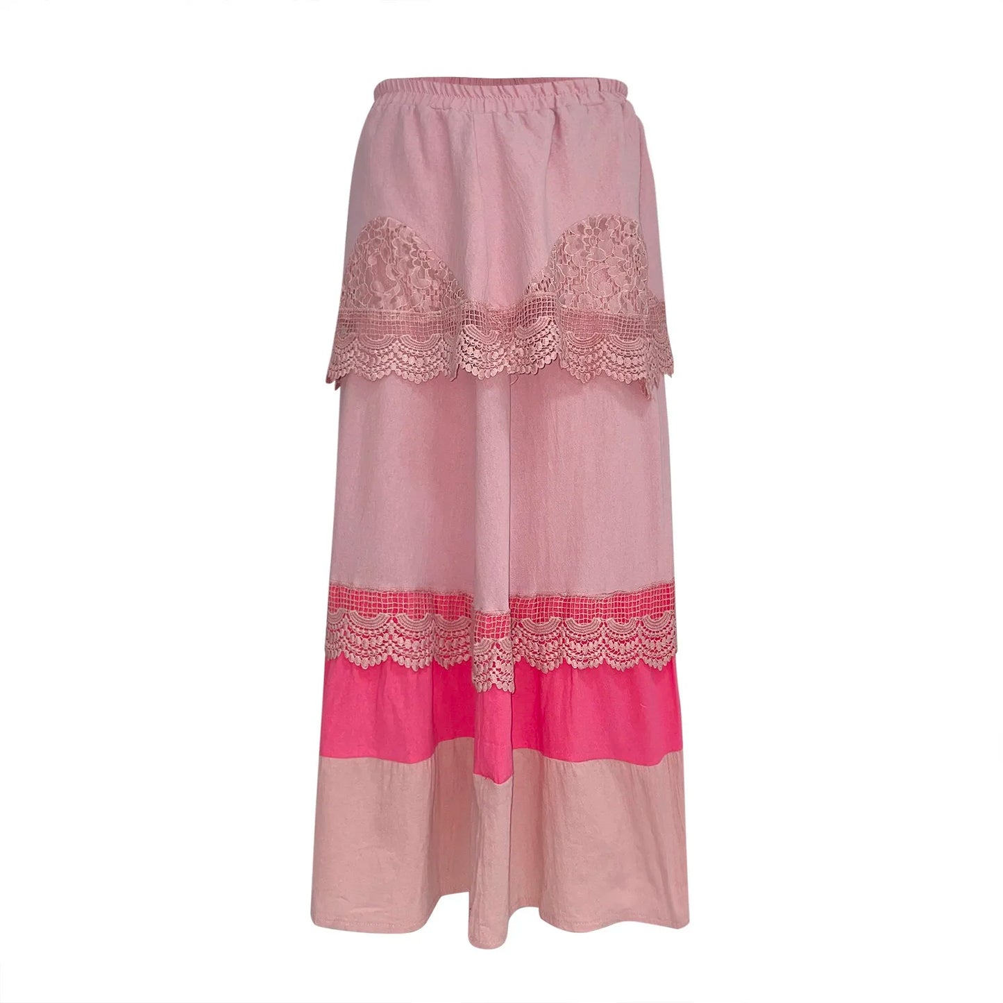 Long Maxi Skirts For Women 2024 Summer Boho Tiered Long Lace Skirt Maxi Net Flared Elegant Button Plus Size Cotton Skirt New