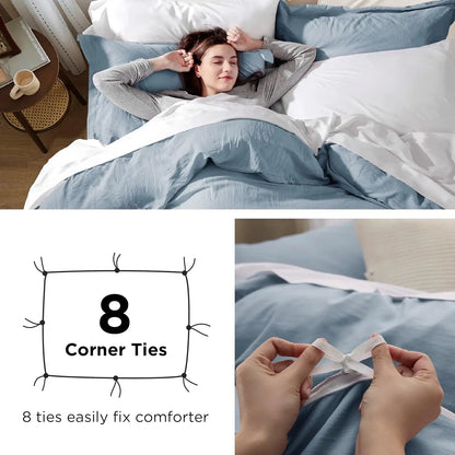 Mineral Blue Duvet Cover Queen Size - Soft Prewashed Set, 3 Pieces, 1 Duvet Cover 90x90 Inches with Zipper Closure and 2